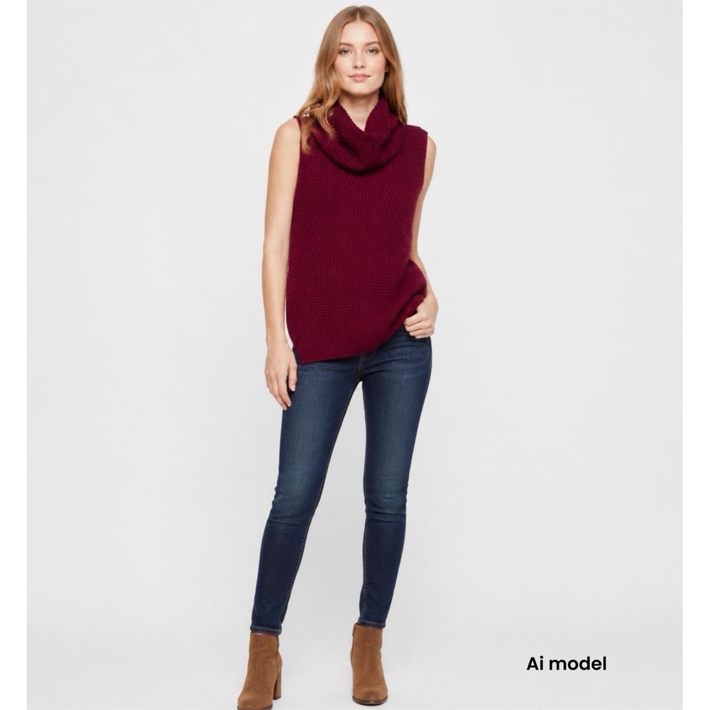 Two by Vince Camuto Burgundy Cowl Neck Sleeveless Waffle Knit Sweater Vest Small